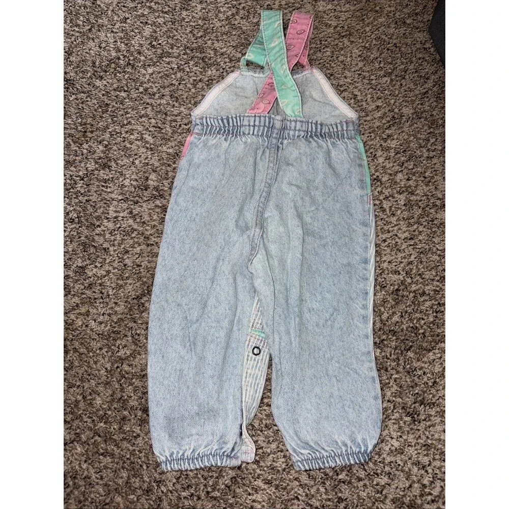 Vintage Lee Baby Denim Overalls Patchwork Striped Balloon 18m USA Rare Snap